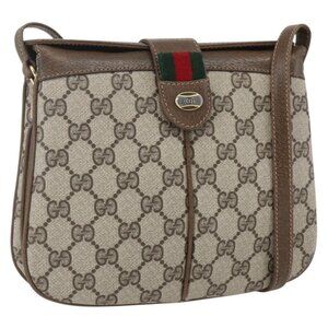 Authentic GUCCI GG Supreme Web Sherry Line Bag PVC Beige Gold 10 02 037